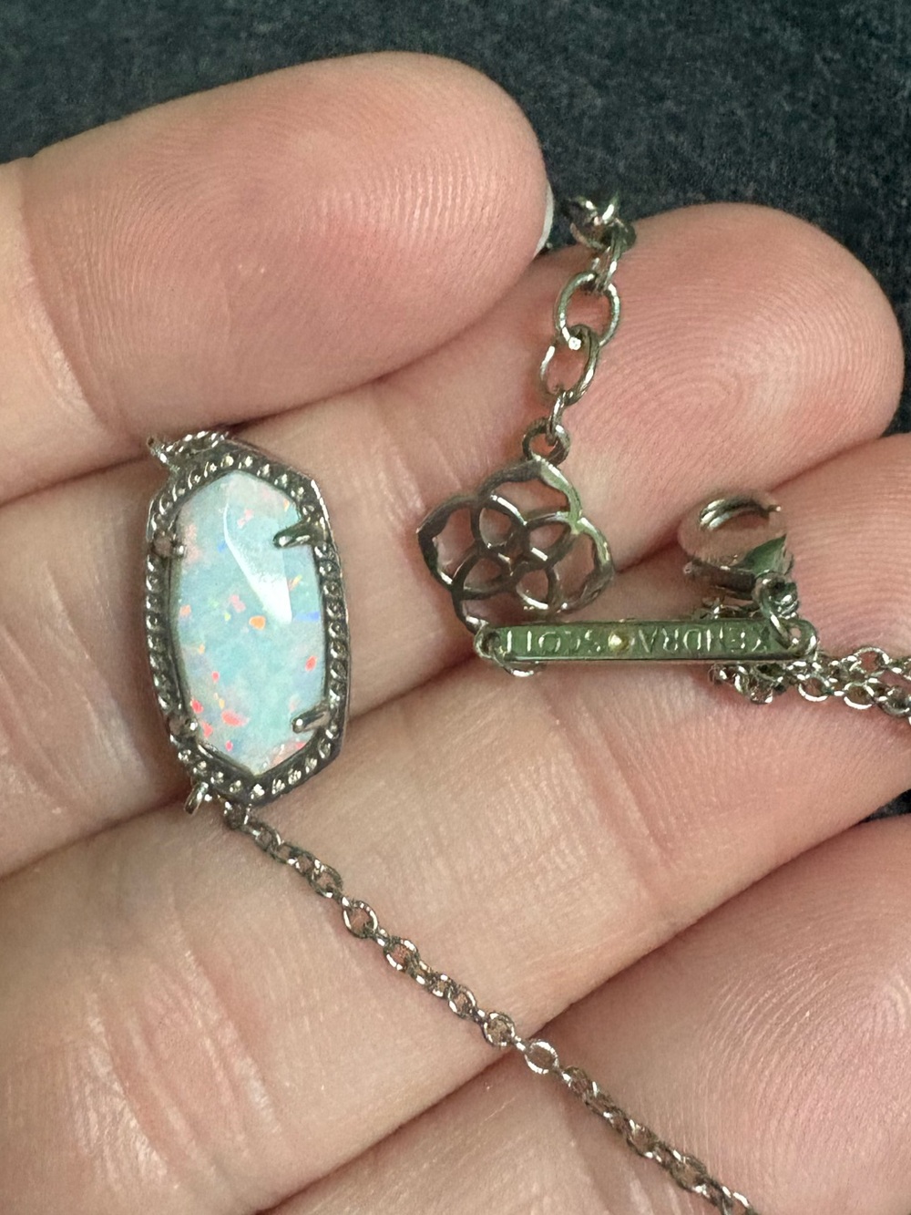 $95 Kendra Scott Silver Elisa Opal Pendant Necklace